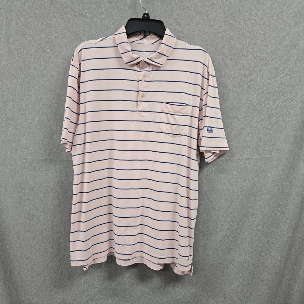 Peter Millar Seaside Wash Mens Large Pink Blue Striped Cotton Blend Polo Shirt